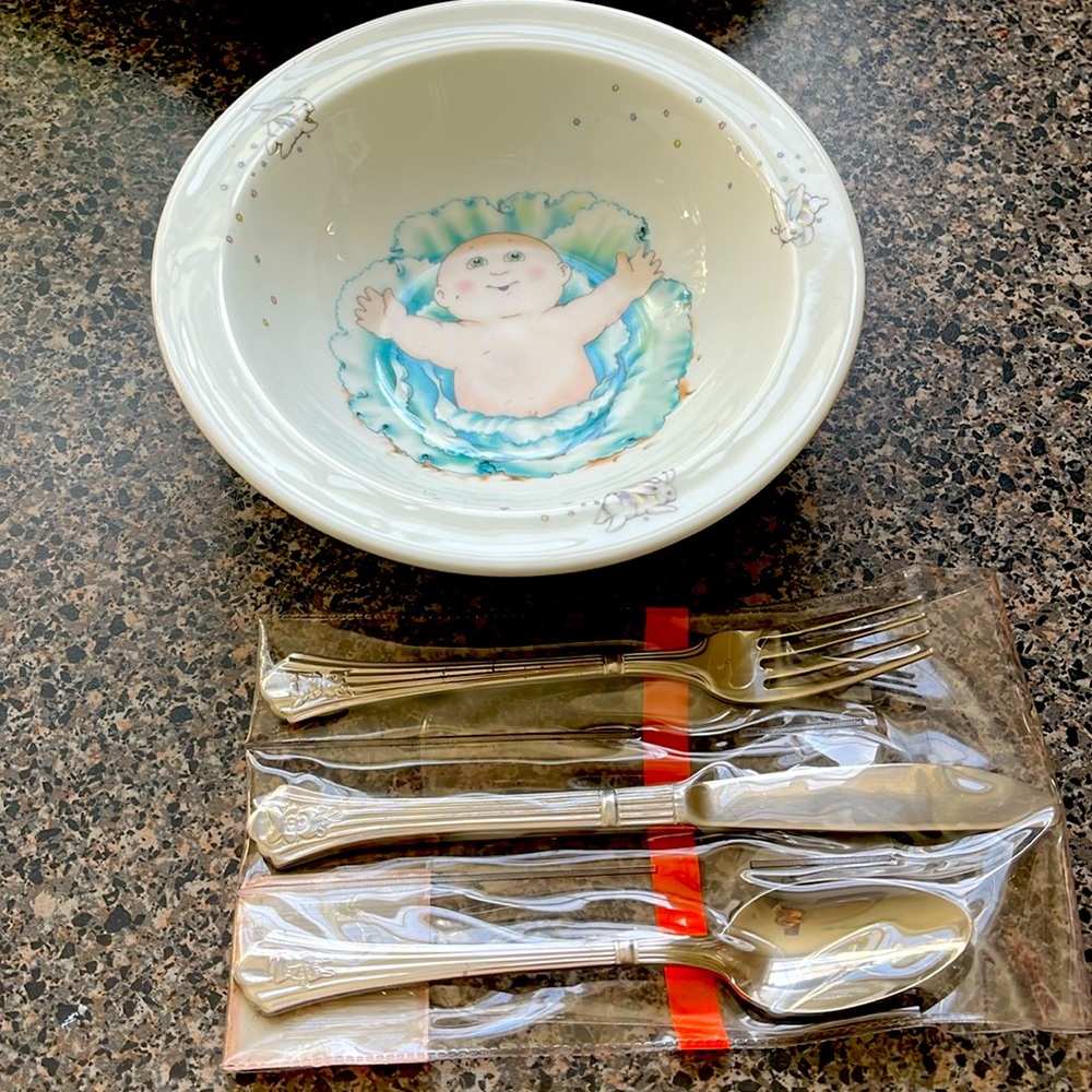 80s Cabbage Patch Bowl & 3 pcs child’s cutlery